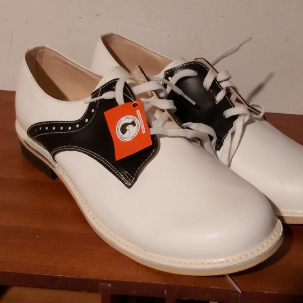 Black and white heel shoe